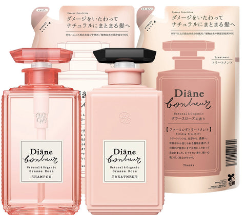 Diane Bonheur 4-Piece Shampoo Treatment Damage Repair Body Refill Japan Grasse Rose Fragrance