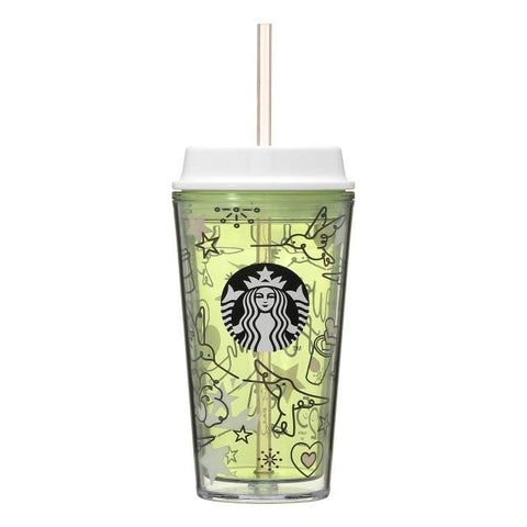 Starbucks Cold Cup Tumbler Line Art Green 473ml - Starbucks Japan 25th Anniversary