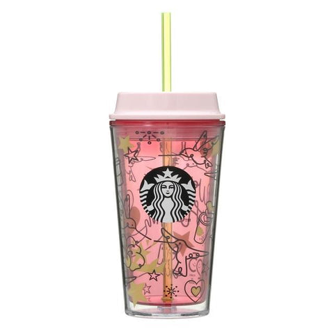 Starbucks Cold Cup Tumbler Line Art Pink 473ml - Japanese Starbucks 2021